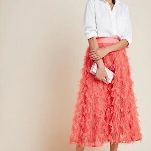 Adorable Anthropologie Cynthia Textured Coral Midi Skirt, Size 12